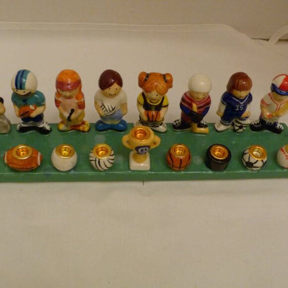 Rite Lite Hand-painted Ceramic 12 Inch Hanukkah Express Sports Menorah - Picture 3 of 9